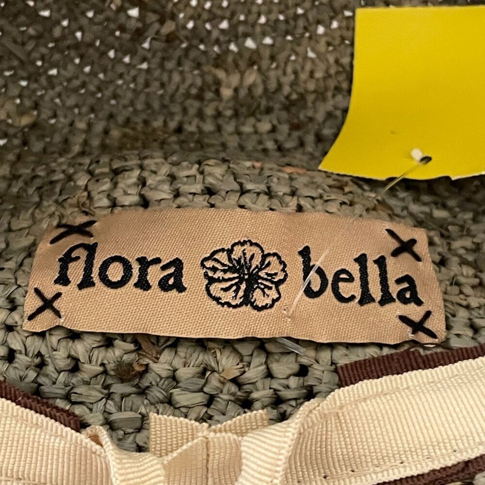 NWT Revolve Florabella Woven Wide Brim Sunhat Taupe Floral Trim Adjustable OS - Picture 6 of 7